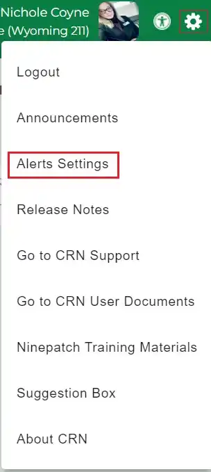 Alert settings menu