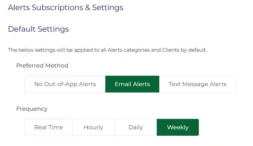 Frequency and method settings