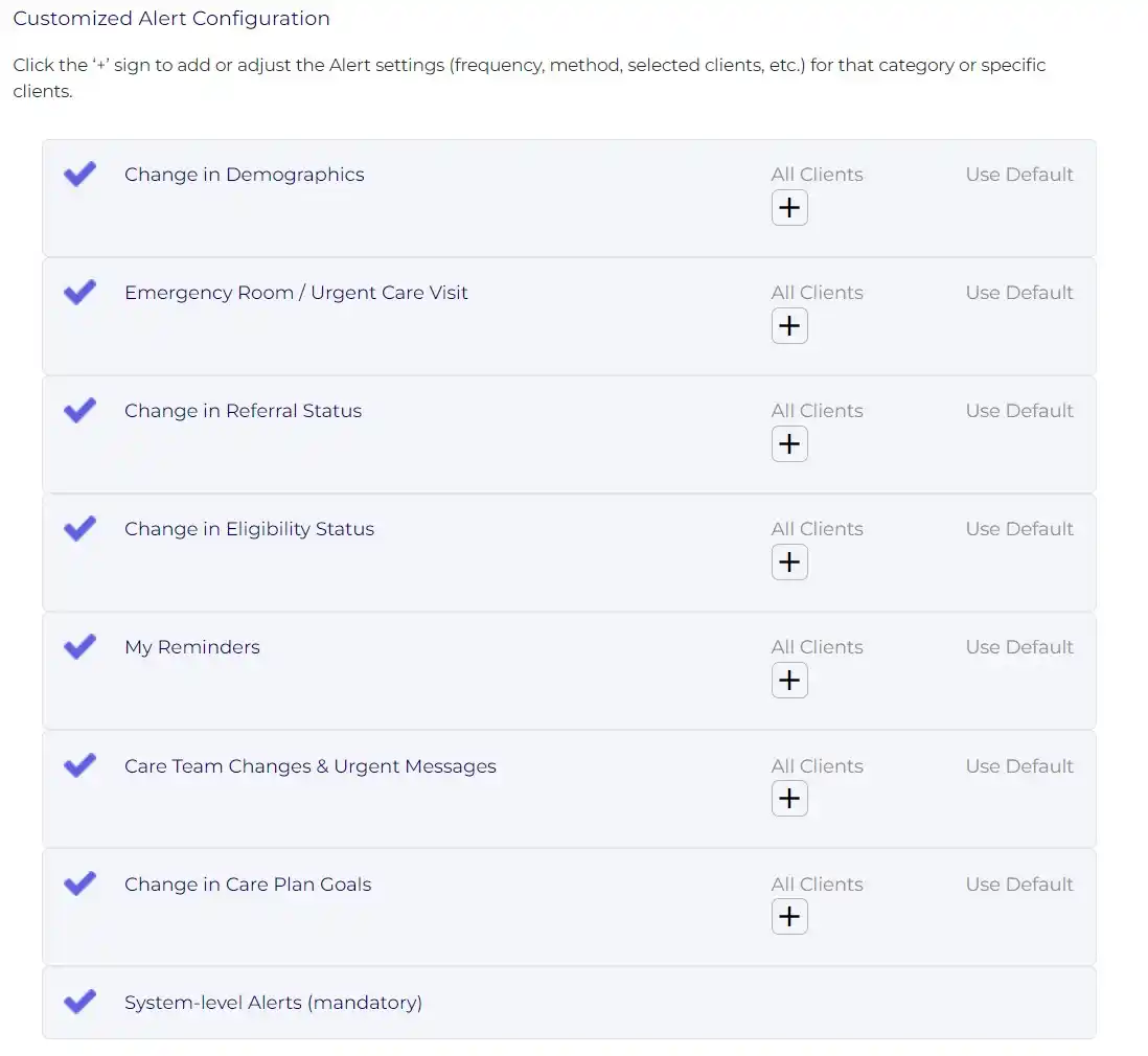 Adjustable alert settings