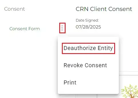 Deauthorizing an entities consent