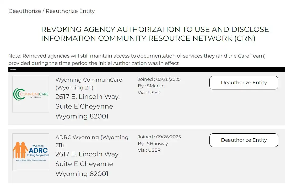 Selecting an entity to deauthorize