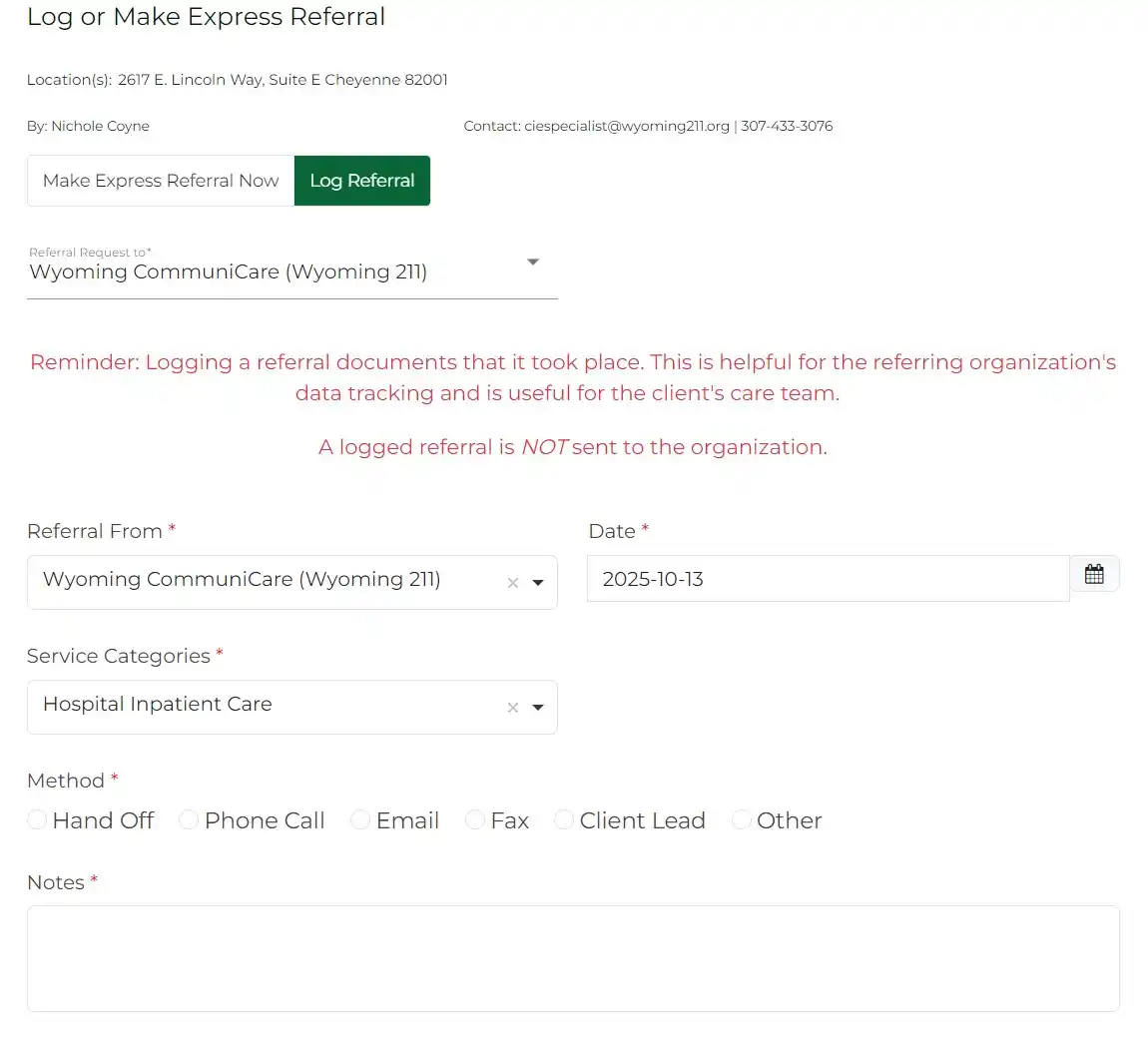 Logging a referral
