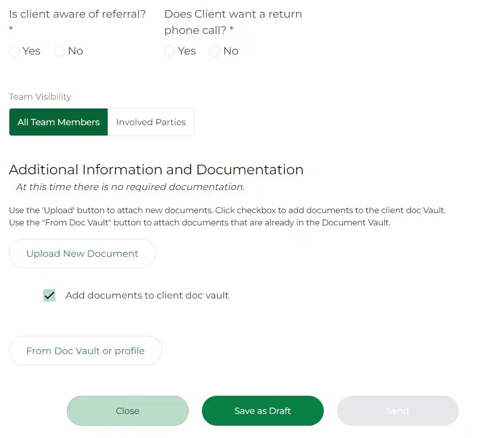 Additional options for the referral being sent