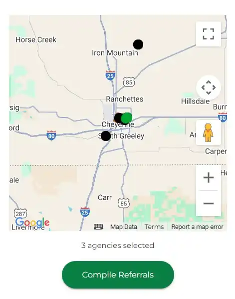 Map of services near a client