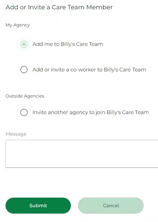 Adding yourself to a clients care team