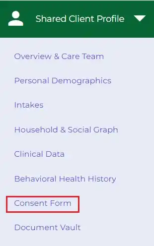 Consent form on client profile