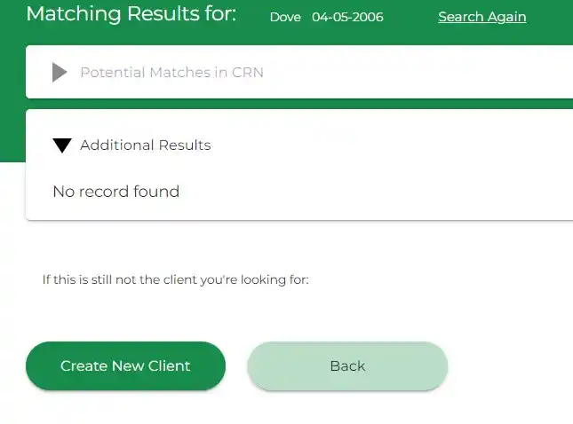 adding a client from search results
