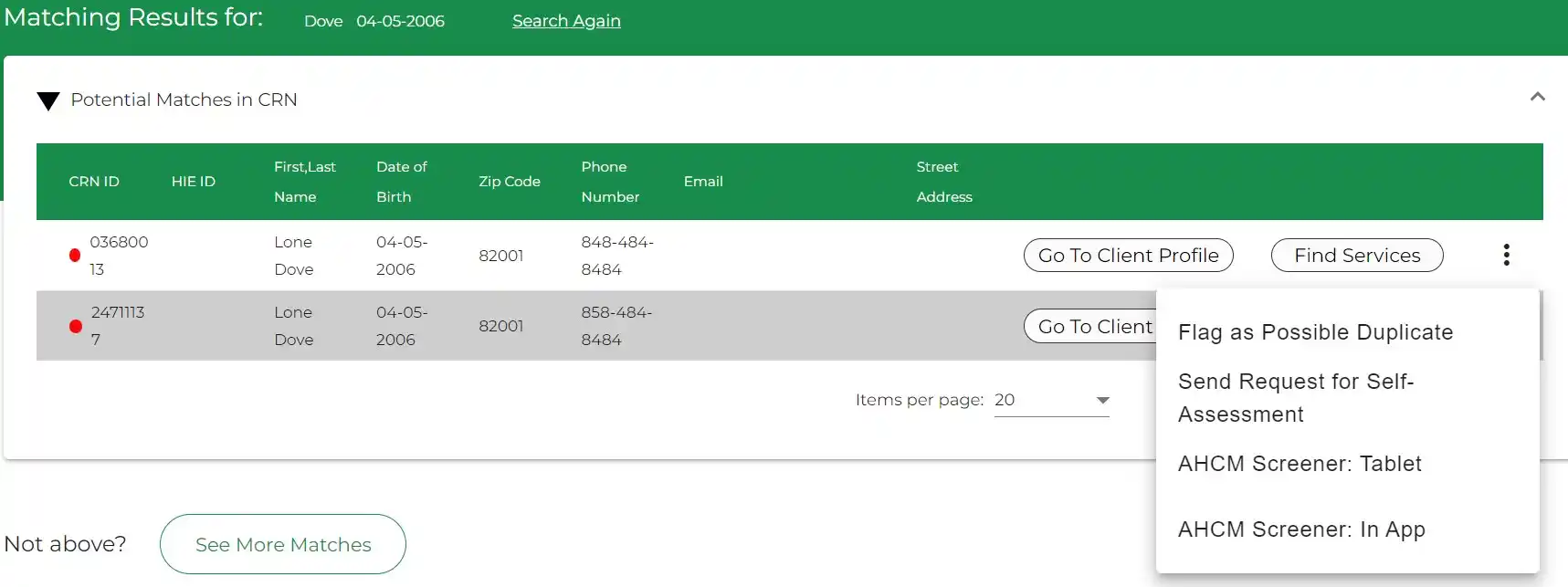 Flagging a duplicate client
