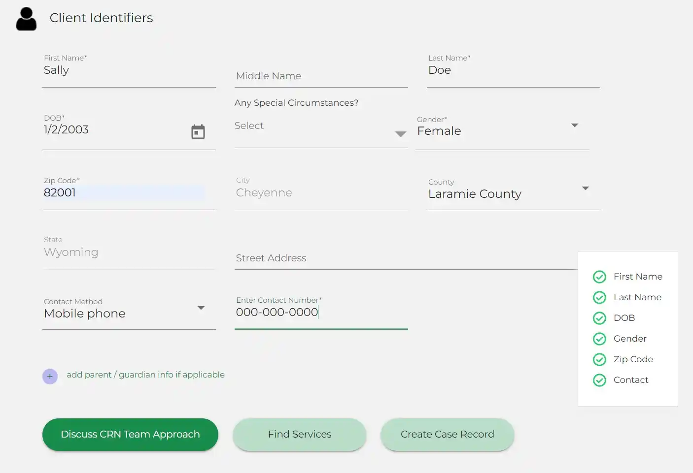 Creating a case record