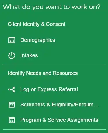 care task menu for intakes